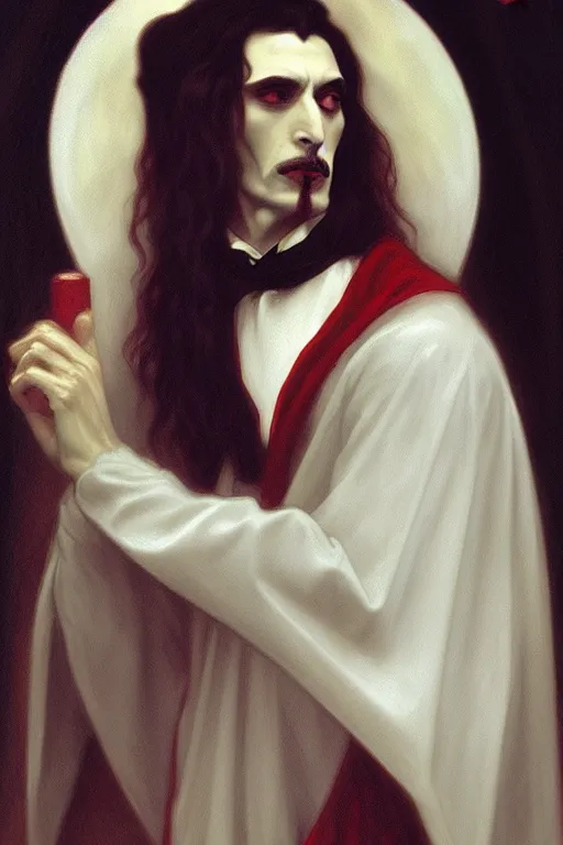 Prompt: dracula, painting by rossetti bouguereau, detailed art, artstation