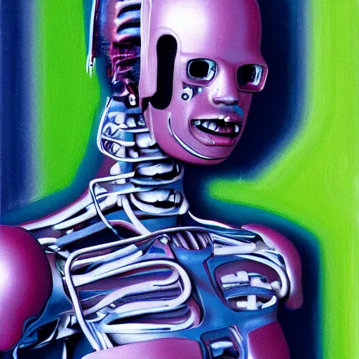 Prompt: a screaming cybernetic portrait of an andriod in 3d painted by francis bacon