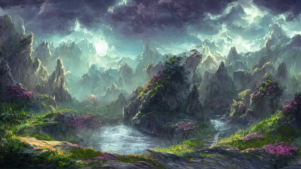 Prompt: stunning landscape in they style of arcane