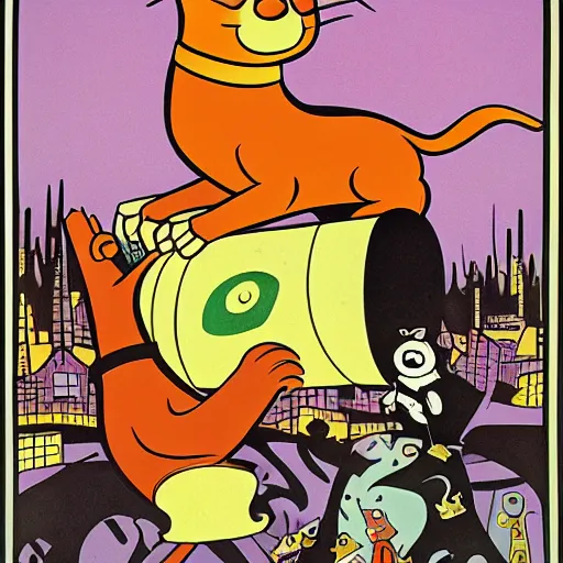 Prompt: catdog cinema propaganda poster from 60s, HQ