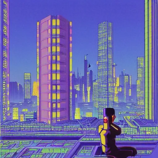 Prompt: a cyberpunk dystopia painted by hiroshi nagai