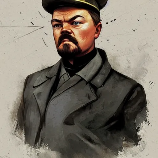 Image similar to russian bolshevik leader vladimir lenin played by leonardo dicaprio in team fortress 2 style, epic, tragic, military art, fantasy, hd shot, digital portrait, beautiful, artstation, comic style, by artgerm, guy denning, jakub rozalski, magali villeneuve and charlie bowater