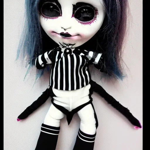 Image similar to Cute emo doll, black line art, in style of Tim Burton