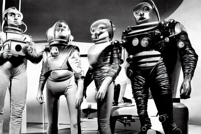 1960s Sci fi Tv Show Monsters Robots Production Stable Diffusion