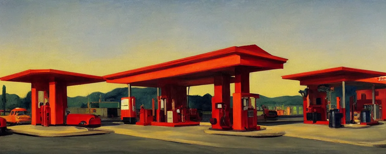 Image similar to burning gas station by edward hopper