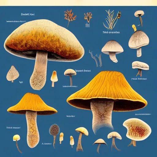 Prompt: scientific illustration page of fungi