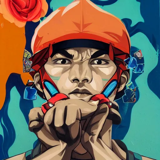 Image similar to Street Fighter 2 Vega Claw profile picture by Sachin Teng, asymmetrical, Organic Painting , Adidas, Impressive, Award Winning, Claw, Vega Mask, Violent, Dark, Roses, Snake, Powerful, geometric shapes, hard edges, energetic, intricate background, graffiti, street art:2 by Sachin Teng:4