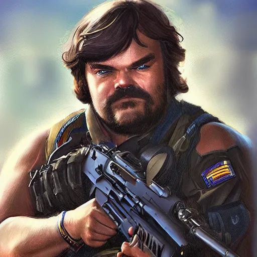 Image similar to Jack Black as a navy SEAL, high resolution fantasy concept art, intricate details, soft lighting