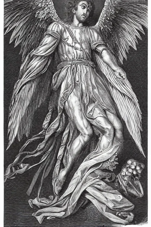 Prompt: A copper engraving of a beautiful michael the archangel with his wings spread triumphantly, glorious, HD, 4k, 8k, incredibly detailed, intricate, masterpiece,
