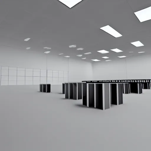 Image similar to inside an empty large white room, well lit, 3 d perspective, virtual reality