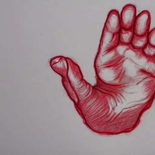 Image similar to drawing of a ten finger hand, drawn with blood on paper