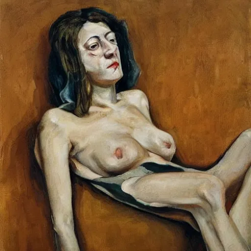 Image similar to of a beautiful women painted by lucien freud