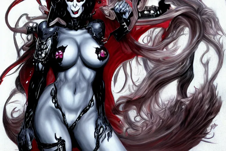 Image similar to character Lady Death from Lady Death comicbook (1993 – 1995), trending on art station, fantasy,