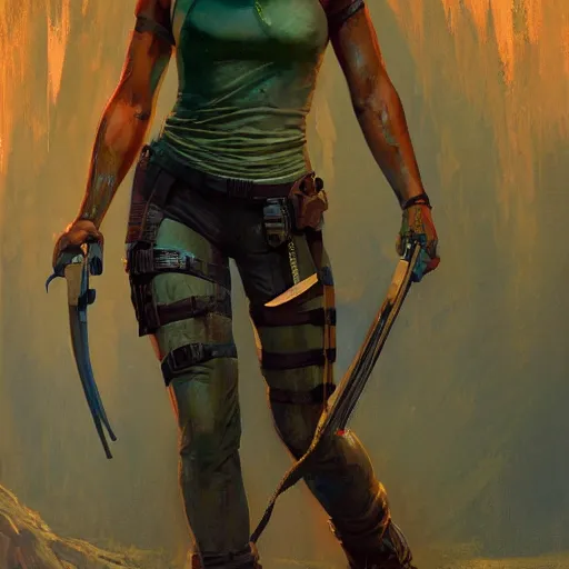 prompthunt: Alicia Vikander as Lara Croft (tomb raider, full body portrait  by Karol Bak, Syd Mead and Raphael Lacoste, rich colors, digital art