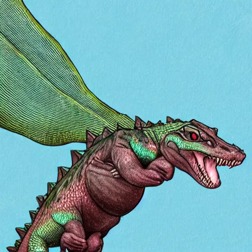 Prompt: A eidelucertlagarzard eating a maripofarterling, digital art