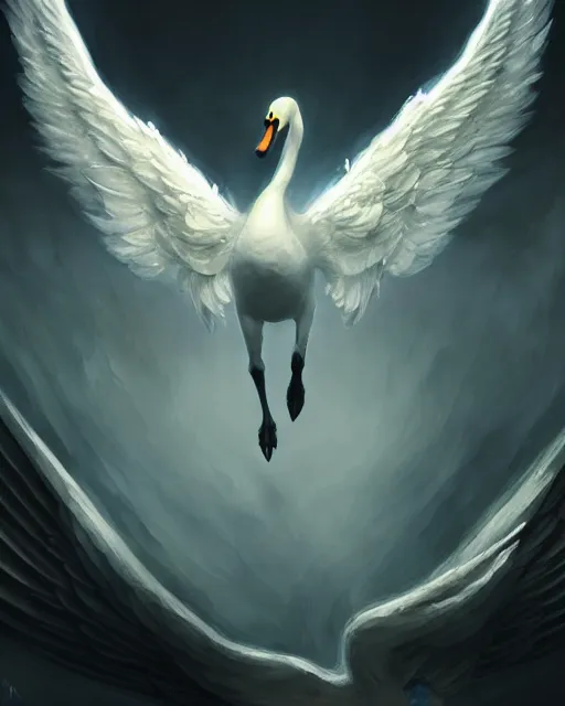 Image similar to Swan, Anthropomorphized, Angelic, Magical, Priest, D&D, artstation, fantasy, magic the gathering artwork, cinematic lighting, centered, symmetrical, highly detailed, digital painting, , concept art, smooth, sharp focus, illustration, volumetric lighting, epic Composition, 8k, art by Akihiko Yoshida and Greg Rutkowski and Craig Mullins, oil painting, cgsociety
