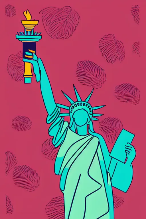 Image similar to minimalist boho style art of colorful statue of liberty, illustration, vector art