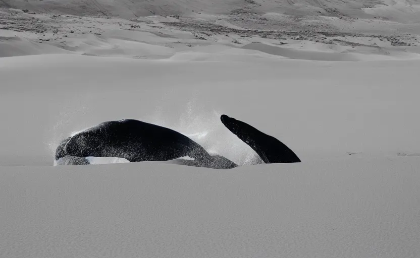 Image similar to giant whale swimming in sand dunes, photography