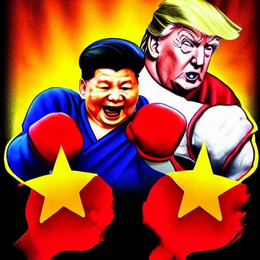 Image similar to xi jinping vs donald trump, street fighter, fight, fistfight, digital art