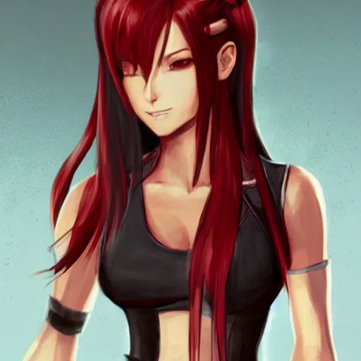 Image similar to concept art of tifa lockhart with extremely long hair