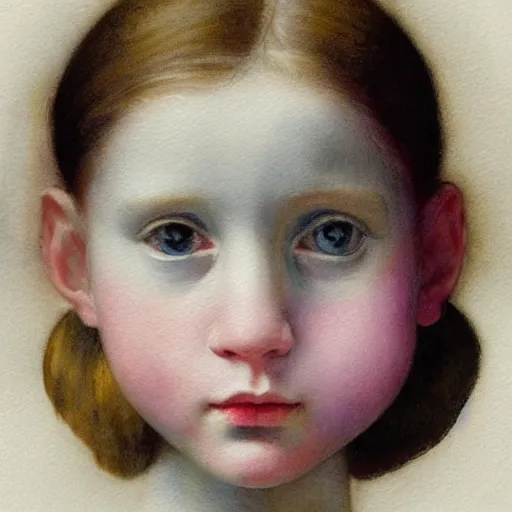 Image similar to close up of a girl morphing into flowers, soft watercolor by gottfried helnwein, by hammershøi, art noveau, highly detailed, lights by edward hopper, liminal, eerie, pastel colors, limited palette