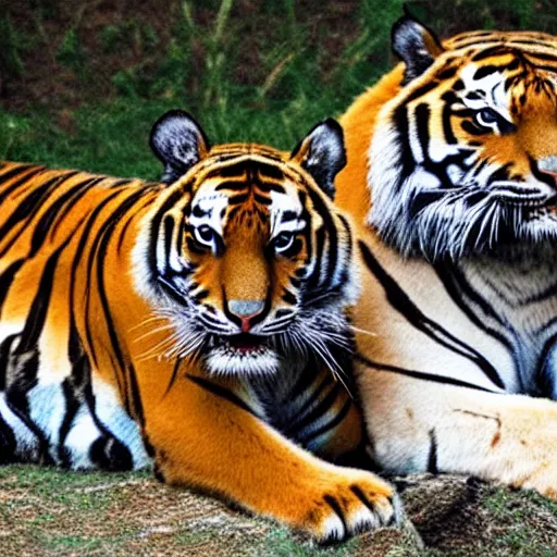 Image similar to a realistic photo of two tigers