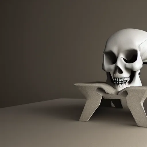 Image similar to a chair in a shape of a skull, realistic, interior design, render