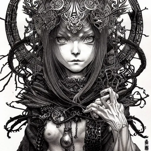 Image similar to prompt: World of Warcraft character portrait drawn Vania Zouravliov and Katsuhiro Otomo and Takato Yamamoto, inspired by Fables, magical and alchemical weapons, soft light, intricate detail, photorealistic style, intricate detailed oil painting, detailed illustration, oil painting, painterly feeling, intricate ink painting detail, sharp high detail, manga and anime 2000