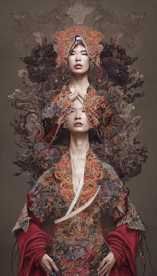 Image similar to hunter shafer, traditional chinese clothing, fame of thrones, fibonacci, sweat drops, intricate fashion clothing, insane, intricate, highly detailed, surrealistic, digital painting, artstation, concept art, smooth, sharp focus, illustration, unreal engine 5, 8 k, art by artgerm and greg rutkowski and alphonse mucha