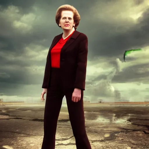 Image similar to Margaret Thatcher with hulk's body, realistic artstyle, wide shot, dramatic lighting, octane render, hyperrealistic, high quality, highly detailed, HD, beautiful, cinematic, 8k, unreal engine, facial accuracy, symmetrical