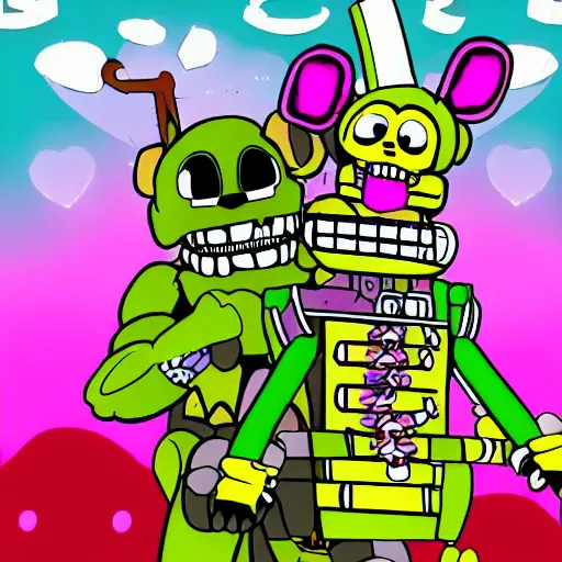 Image similar to springtrap from five nights at freddy ’ s going on a date with sans from undertale