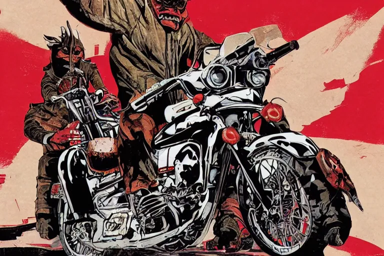 Image similar to 'pizza the hut', akira's motorcycle, gorillaz, poster, high quality