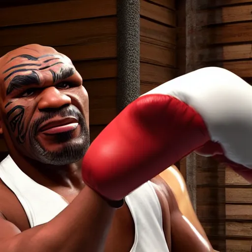 Image similar to a photorealistic photograph of a Trader Vic's Tiki Mug featuring Mike Tyson boxing at bar Trending on Artstation, featured on Behance, well-rendered, Unreal Engine, 4K HD