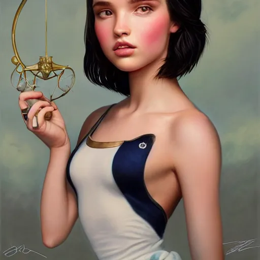 Prompt: tom bagshaw, very beautiful genetic mix of madison beer bella poarch dove cameron in a sailor suit flirting smile, randomly lustrous dyed hair, professionally retouched, focus eyes, ultra realistic soft painting, insanely detailed linework, symmetrical accurate intricate features, behance artstation, 8 k, no artifacts signatures