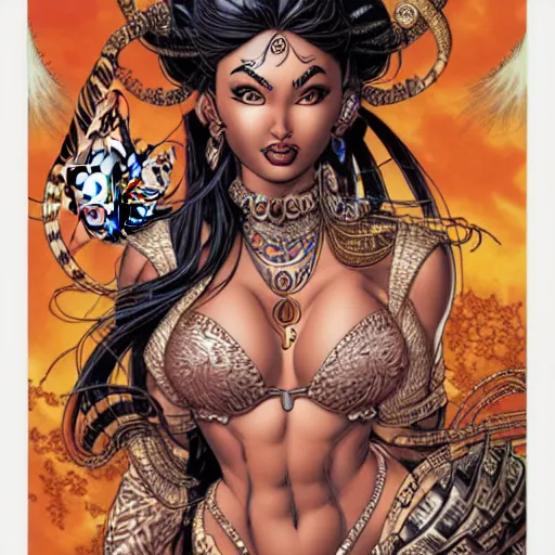 Image similar to The Tiger Goddess, comic portrait by J Scott Campbell, intricate details