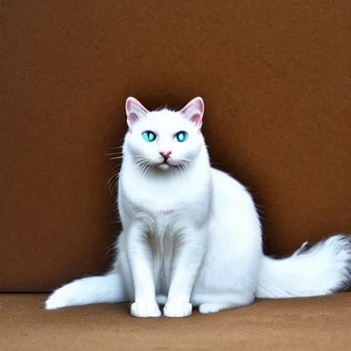 Prompt: a beautiful white cat with blue and yellow eyes