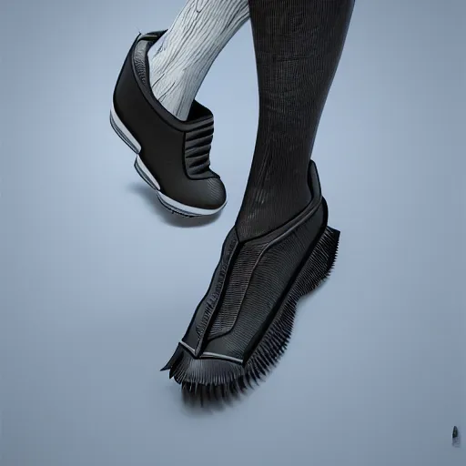 Image similar to futuristic balenciaga and vetements sneakers in giger style on gradient background, ultra rendered extreme realism and detail, 8 k, highly detailed, realistic, completely framed, pbr, hyper realistic, photorealistic, sharp focus,