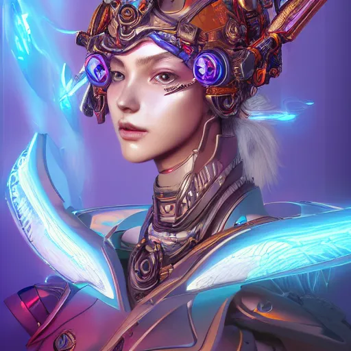 Image similar to studio portrait of lawful good colorful female holy mecha paladin absurdly beautiful, elegant, young sensual graceful woman, ultrafine hyperrealistic detailed face illustration by kim jung gi, irakli nadar, intricate linework, sharp focus, bright colors, matte, octopath traveler, final fantasy, unreal engine highly rendered, global illumination, radiant light, intricate environment