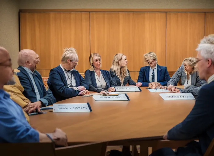 Prompt: board meeting of zoo animals. Highly detailed 8k. Intricate. Sony a7r iv 55mm. Award winning photography.