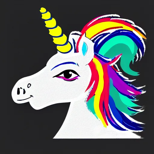 Prompt: Rainbow Ninja Unicorn profile picture for social media sites. Limited palette, crisp vector line