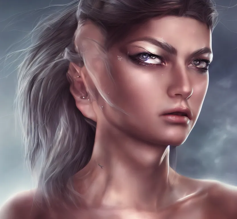 Prompt: heroine, beautiful, futuristic female, ultra detailed, digital art, 8 k, character, realistic, portrait, hyperrealistic