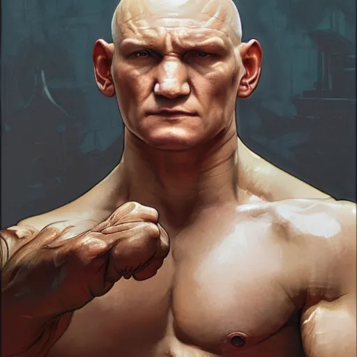 Prompt: anthony carrigan as sagat from street fighter, 4 k, ultra realistic, detailed focused art by artgerm and greg rutkowski and alphonse mucha