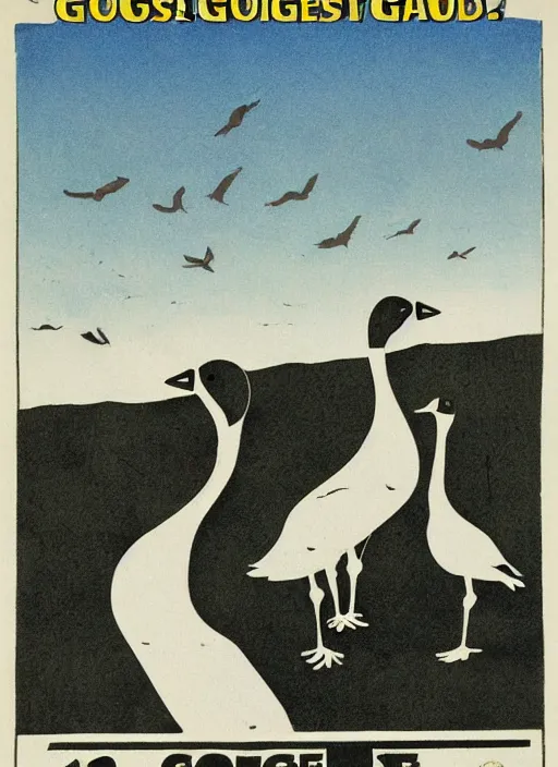 Image similar to goose warning poster. beware the geese, diagram, no text