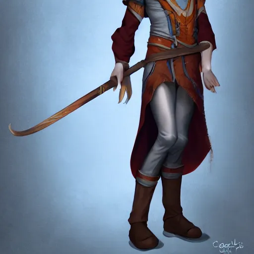 Image similar to A fullbody portrait of an adolescent male half-elf wizard who is tall and slim, focus on face, short brown hair, smiling, wizard robes, staff, sharp focus, highly detailed, photograph, cinematic, dynamic lighting, trending on artstation, digital painting, in the style of Chris Ostrowski