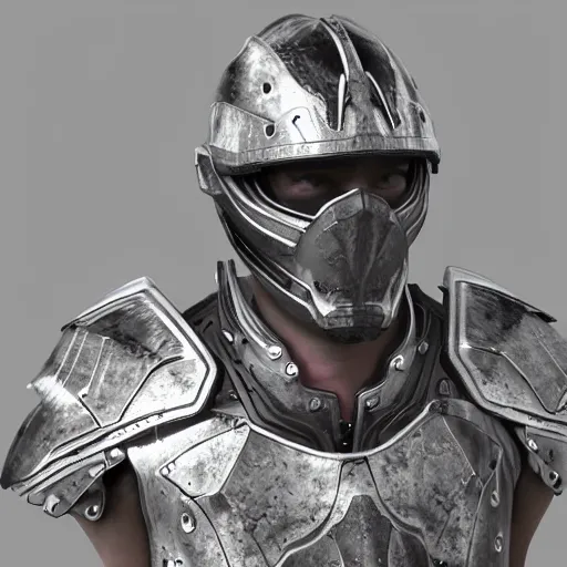 Image similar to a realistic detailed portrait of a warrior wearing a futuristic armor, photorealistic, octane render, cinema 4 d,