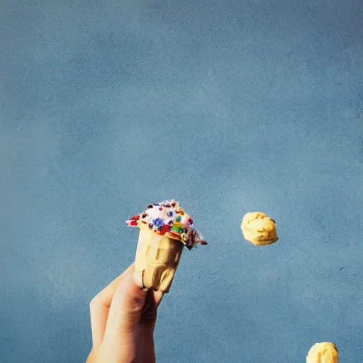 Image similar to levitating ice cream cone with a surprise