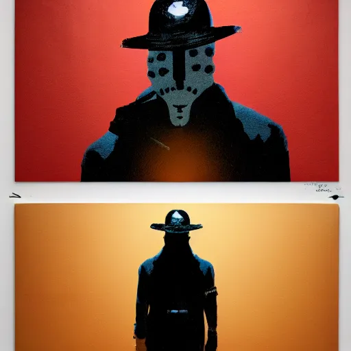Prompt: Rorschach standing in a dark room, cinematic lighting, 4K octane street art:2 by Sachin Teng:4