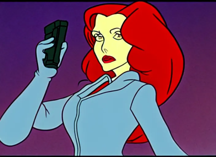 Image similar to dana scully on netflix castlevania, animation cel, sharp detail, animation cel, in the style of don bluth, bruce timm, stephen silver