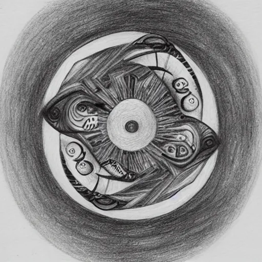 Prompt: a drawing of a woman giving birth to yin - yang daoist symbol, black and white detailed pencil drawing gaia