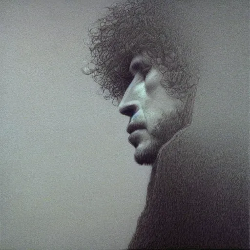 Image similar to profile photo of bob dylan by beksinski, mc escher tesselation, artstation